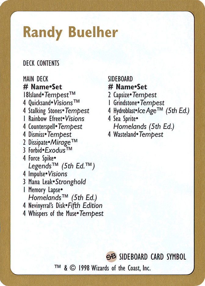 Randy Buehler Decklist [World Championship Decks 1998] | Tabernacle Games