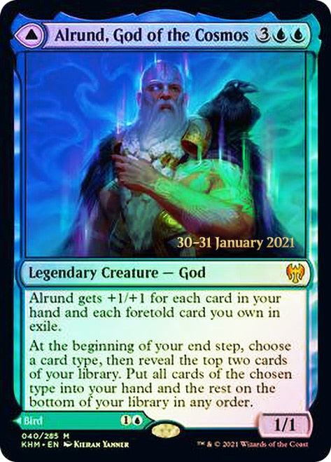 Alrund, God of the Cosmos // Hakka, Whispering Raven  [Kaldheim Prerelease Promos] | Tabernacle Games