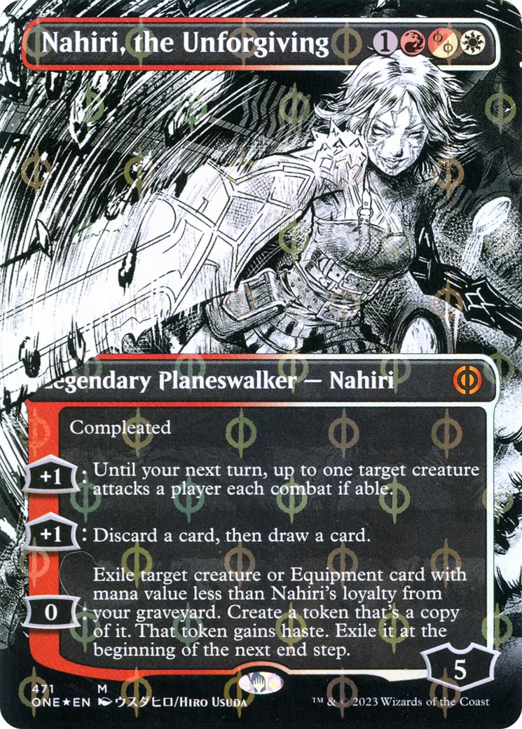 Nahiri, the Unforgiving (Borderless Manga Step-and-Compleat Foil) [Phyrexia: All Will Be One] | Tabernacle Games