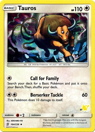 Tauros (164/236) (Pikachu Stamp #37) [Battle Academy 2020] | Tabernacle Games