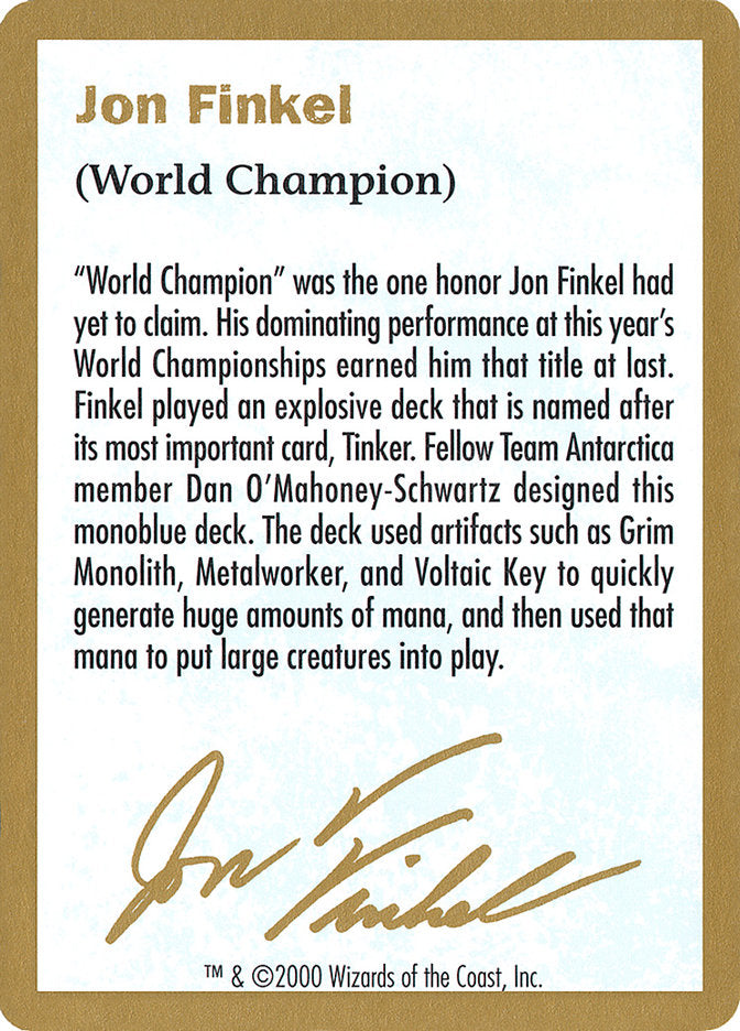 Jon Finkel Bio [World Championship Decks 2000] | Tabernacle Games